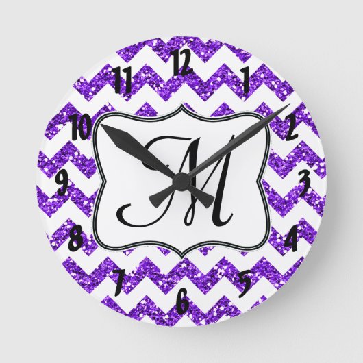 Monogramme Chevron violet moderne Horloge murale i (Recto)