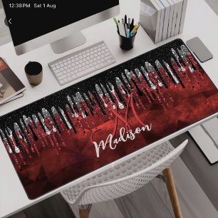 Monogramme chic gouttes de paillettes noir rouge a
