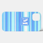 Monogramme ciel bleu rayures Coque-Mate coque ipho (Verso (horizontal))