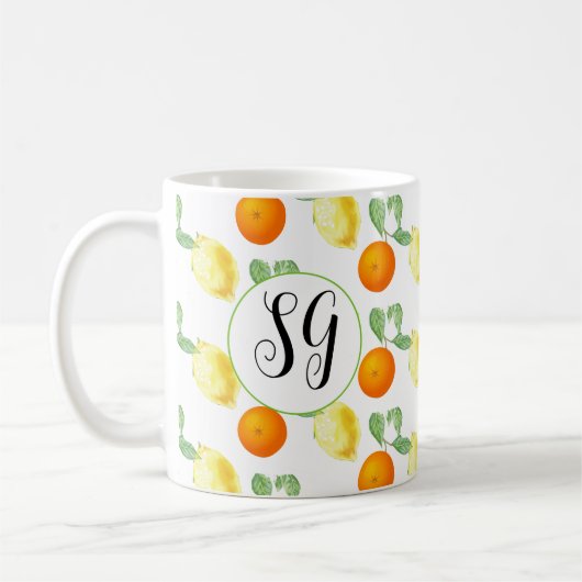 Monogramme Citrus citron orange citron café Mug (Gauche)