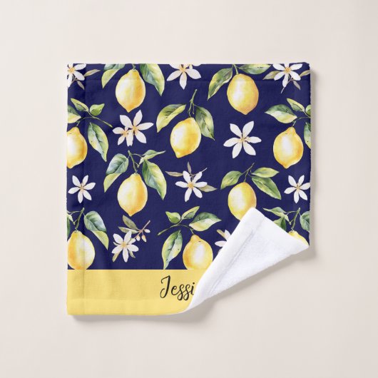 Monogramme Citrus Fruit citron Fleur blanche Botan (Gant de toilette)
