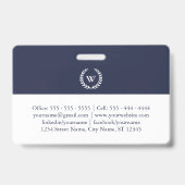 Monogramme Classic Élégant Professional Blue Badge (Back)