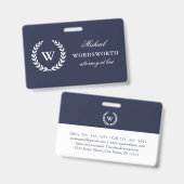 Monogramme Classic Élégant Professional Blue Badge (Front & Back)