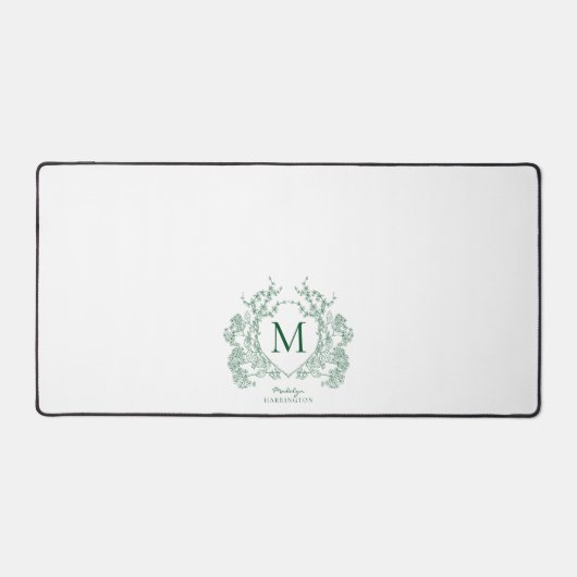 Monogramme classique à crête florale vert émeraude (Recto)