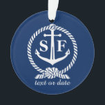 Monogramme classique Ancre bleu marine Bateau de p<br><div class="desc">Un design nautique classique avec une ancre blanche et une corde nautique dressée contre un arrière - plan bleu marine. Ajoutez vos initiales monogrammées et une autre ligne de texte - date, lieu, événement, etc. Idéal pour les mariages nautiques, les fêtes ou votre bateau, plage ou maison de lac. Classique,...</div>