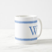 Monogramme classique Bleu strié Mug personnalisé (Devant droit)