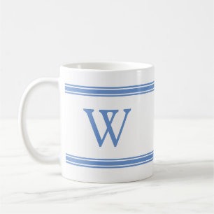 Monogramme classique Bleu strié Mug personnalisé