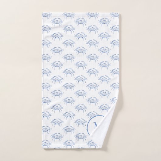 Monogramme classique de crabes bleus et blancs (Serviette à main)