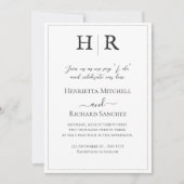 Monogramme classique Faire-part de mariage noir et (Devant)