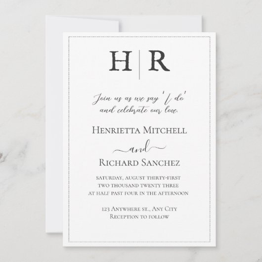Monogramme classique Faire-part de mariage noir et (Devant)