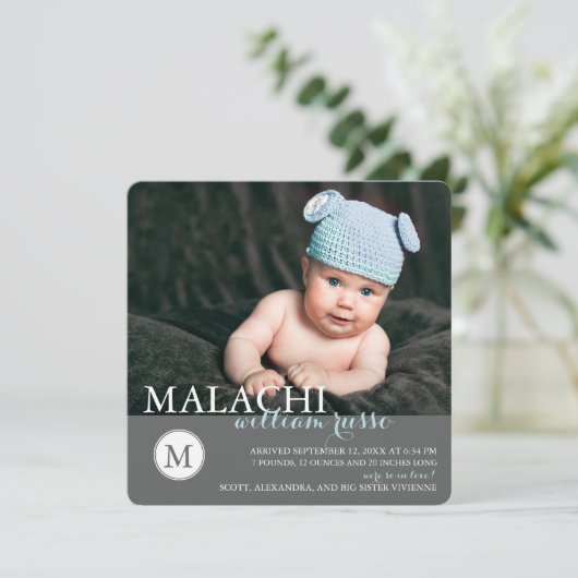 Monogramme classique Faire-part de naissance bébé  (Debout devant)