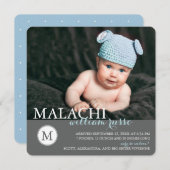 Monogramme classique Faire-part de naissance garço (Devant / Derrière)