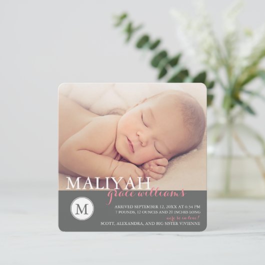 Monogramme classique Faire-part de naissance / Ros (Debout devant)