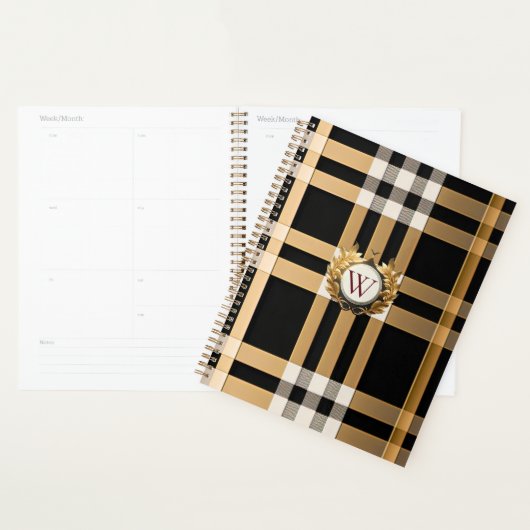 Monogramme Classique Gris Plaid, Noir & Beige (Devant avec enveloppe)