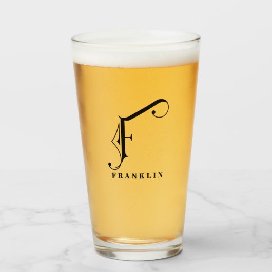 Monogramme classique initial F avec verre de nom d (Devant (rempli))