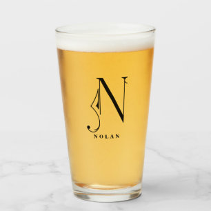 Monogramme classique initial N avec verre de nom d