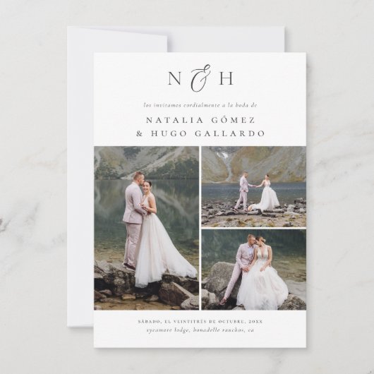 Monogramme Code QR 3 Photos Invitation de Mariage (Devant)