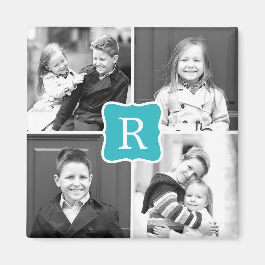 Monogramme Collage de photo personnalisée Magnet T (Devant)