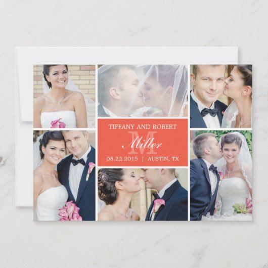 Monogramme Collage Mariage Faire-part - Corail (Devant)