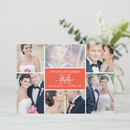 Monogramme Collage Mariage Faire-part - Corail (Debout devant)