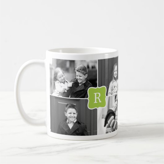 Monogramme Collage personnalisé Photo Mug - Vert (Gauche)
