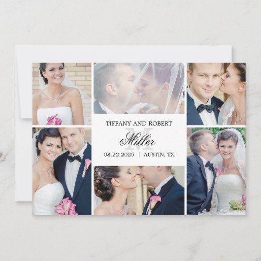 Monogramme Collage Photo Mariage Faire-part (Devant)