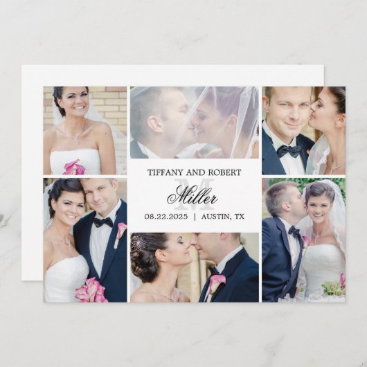Monogramme Collage Photo Mariage Faire-part (Devant / Derrière)