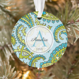 Monogramme coloré Paisley Blue Bohemian Trendy