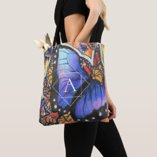 Monogramme coloré Pop Art Sac fourre-tout papillon
