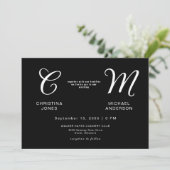 Monogramme contemporain Faire-part de mariage noir (Debout devant)