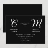 Monogramme contemporain Faire-part de mariage noir (Devant / Derrière)