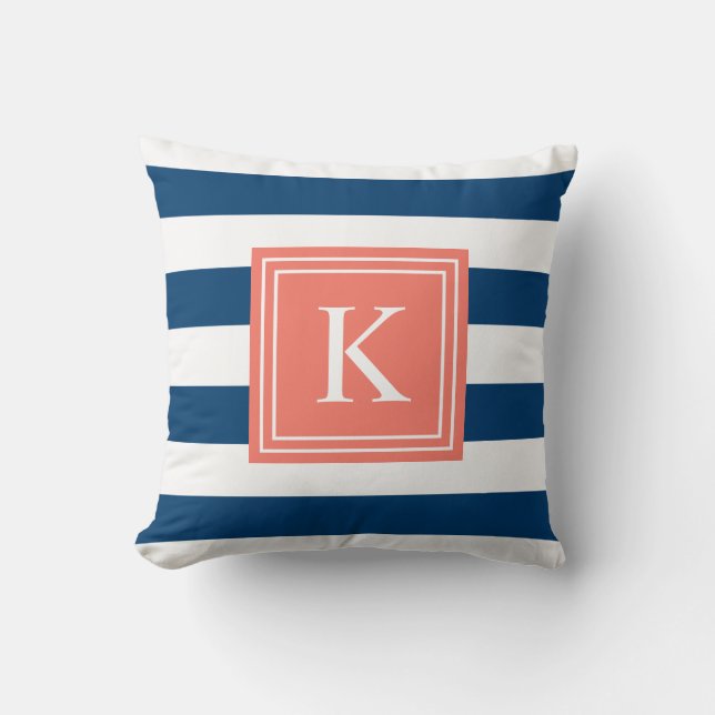 Monogramme corail et marine triés | Oreiller (Recto)