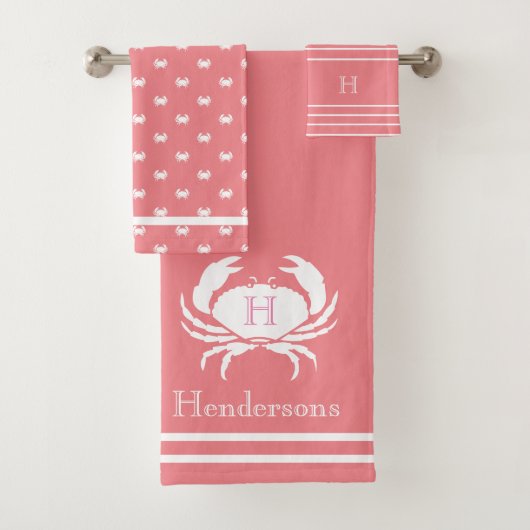 Monogramme Corail pêche rose crabe blanc Nautique (En situation)