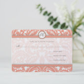 Monogramme Coral et gris Mariage damassé RSVP (Debout devant)