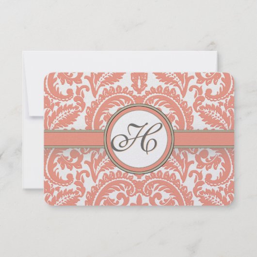 Monogramme Coral et gris Mariage damassé RSVP (Dos)