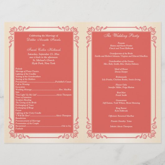 Monogramme Coral, Programme de Mariage Champagne (Dos)