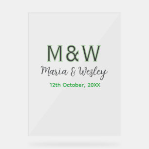 Monogramme couple gris vert moderne date romantiqu