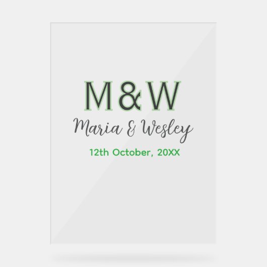 Monogramme couple gris vert moderne date romantiqu (Recto)