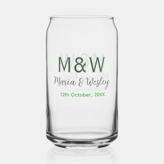 Monogramme couple gris vert moderne date romantiqu (Recto)