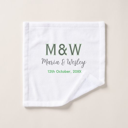 Monogramme couple gris vert moderne date romantiqu (Gant de toilette)