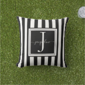 Monogramme Coussin à rayures noir et blanc (Herbe)