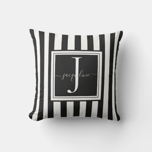 Monogramme Coussin à rayures noir et blanc (Recto)