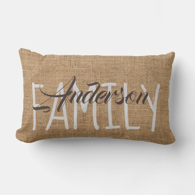 Monogramme Coussin personnalisé Faux Burlap Rustiq (Recto)