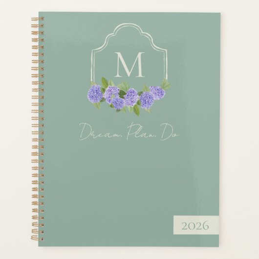 Monogramme Crest avec aquarelle Purple Hydrangea (Devant)