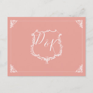 Monogramme Crest Blush Wedding rsvp Carte postale