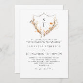 Monogramme Crest Floral Faire-part de mariage (Devant / Derrière)