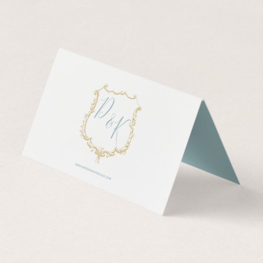 Monogramme Crest Gold bleu Mariage Cartes de lieu (Dos)