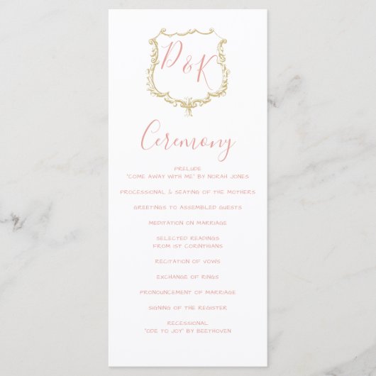 Monogramme Crest Gold Blush programmes de mariage (Devant)