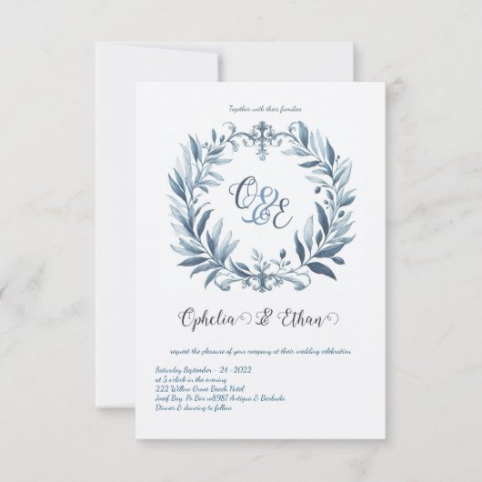 Monogramme Crest Rococo faire-part de mariage (Devant)