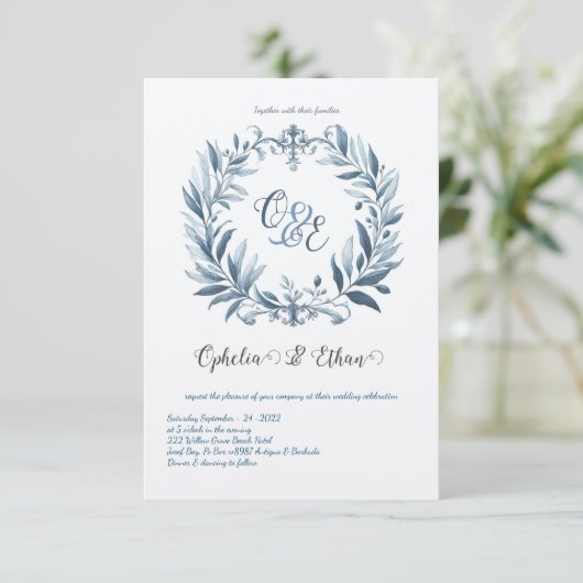 Monogramme Crest Rococo faire-part de mariage (Debout devant)